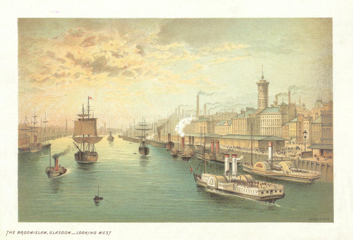 The Broomielaw, Glasgow, looking west. Scotland antique chromolithograph 1891